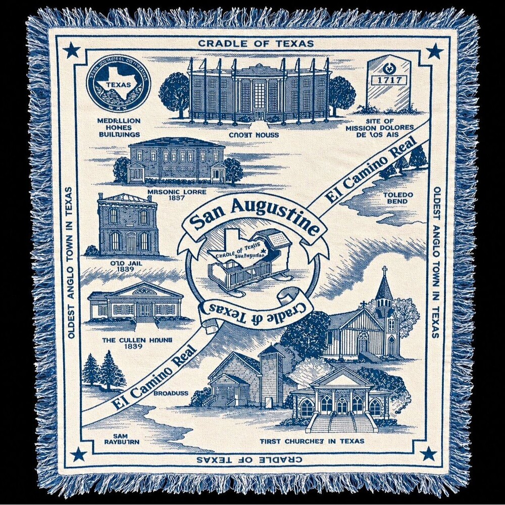 San Augustine "Cradle of Texas" El Camino Real Woven Fringed Throw Blanket 60x48